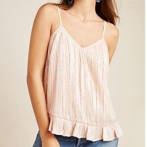 Anthropologie Amelie Beaded Cami Spaghetti Strap Sequin Tank Top Size 6 Blush